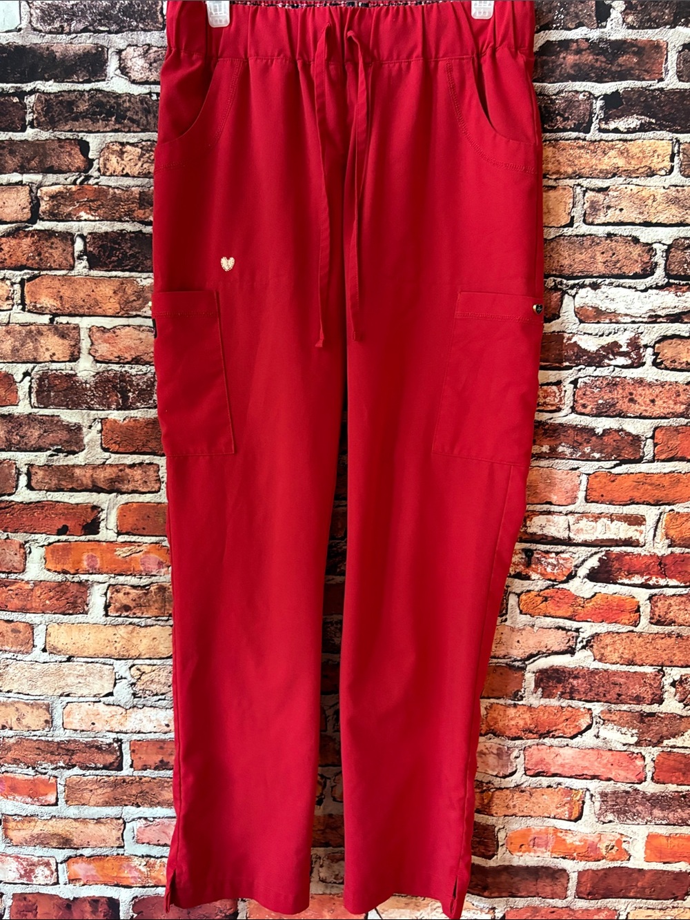 Betsey Johnson Red Drawstring Scrub Pants with Pockets Size Small